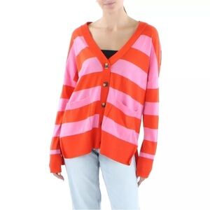 NWOT Sanctuary Cityscape Printed Button Front Cardigan Size XXL Pink/Red Stripe
